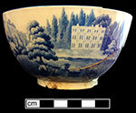 Pearlware common shape bowl printed underglaze in medium blue. Scene shows a shepherd and sheep in a country estate setting. Transferware Collector’s Club named this pattern “Elegant Shepherd Boy”. 6.75” rim diameter; 3.5” vessel height.